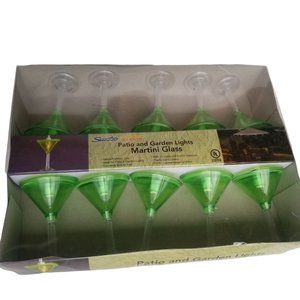 Martini Glass Party Lights Set Patio and Garden Green 10 Plastic 3 inch lights